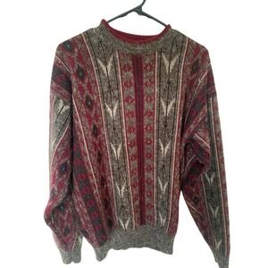 JJ Cochran Sweater Vintage 1980s Mens L Bold Pattern USA Grandpa Dad Fun Funky‎
